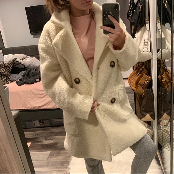 cream borg midi coat